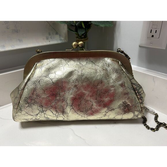 Patricia Nash Distressed Gold Leather Mia Frame Handbag, New With Tags - Picture 5 of 13